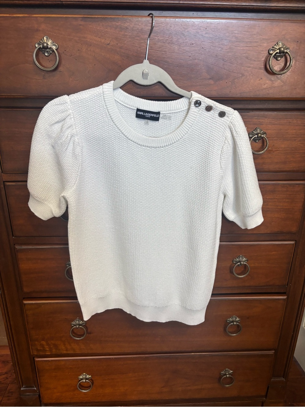 Karl Lagerfeld White Textured Knit Short Sleeve Top